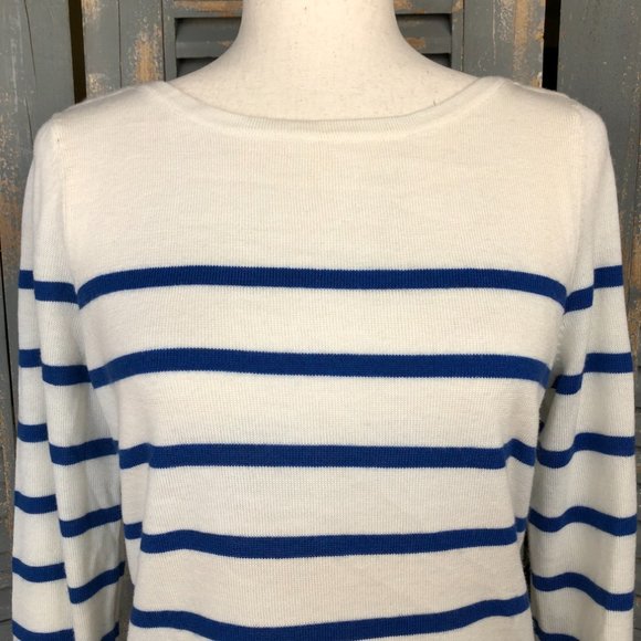 J. McLaughlin Striped Button Cuff Italian Merino Wool Sweater Sz M - Picture 2 of 11
